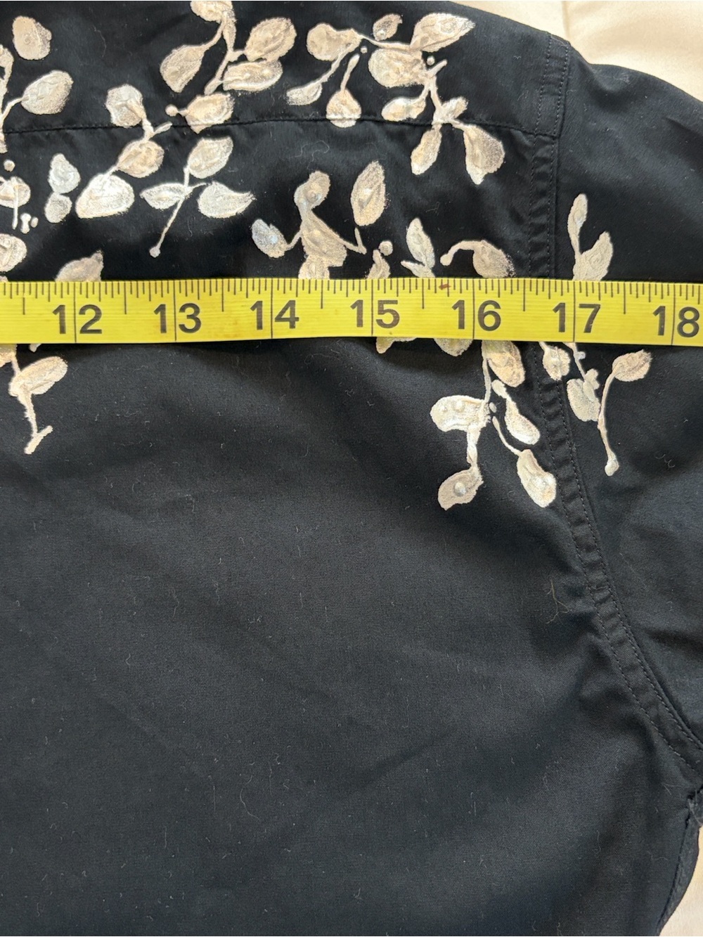 Dries Van Noten Black Button-Down Shirt with White/Silver hand paint Leaf Motif - Picture 7 of 11